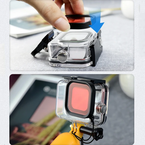 GoPro HERO8 Black İçin Kare Kasa Dalış Renkli Lens Filtresi Pembe - 4