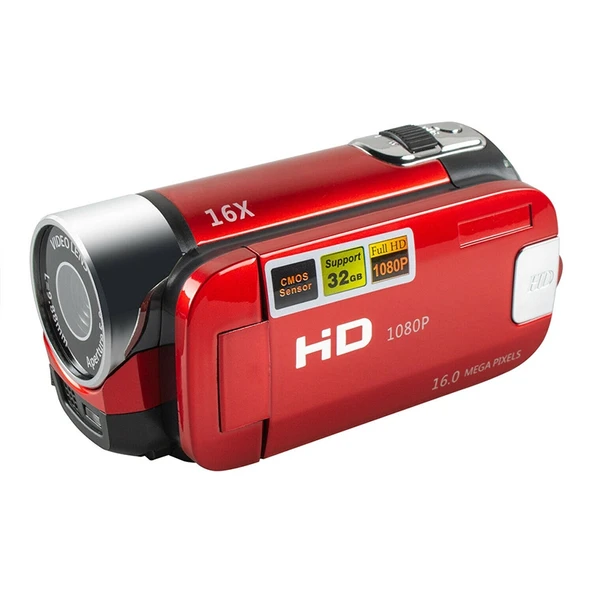 16X Dijital Zoomlu HD 16 Megapiksel Ev ve Seyahat DV Kamera Kırmızı EU Fiş - 3