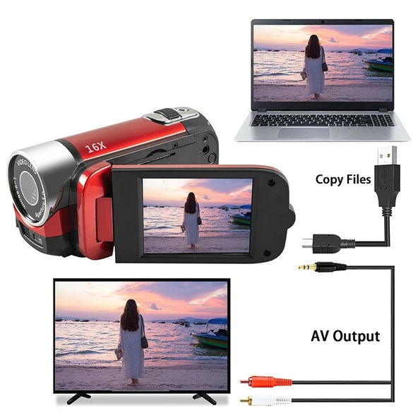 16X Dijital Zoomlu HD 16 Megapiksel Ev ve Seyahat DV Kamera Kırmızı EU Fiş - 5