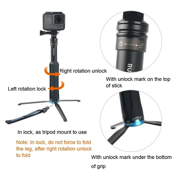 Katlanabilir Taşınabilir Tripod Selfie Monopod Çubuğu RUIGPRO Modeli 23.5-81 cm - 4