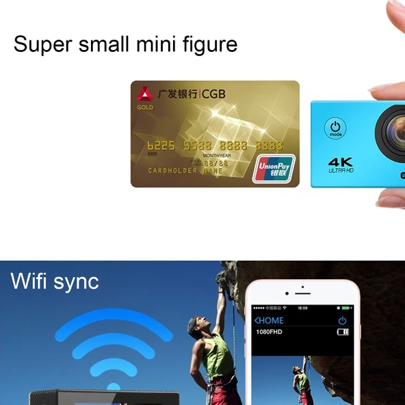 F60 2.0 inç Ekran 170 Derece Geniş Açı WiFi Spor Aksiyon Kamerası Su Geçirmez Kılıf Altın - 5