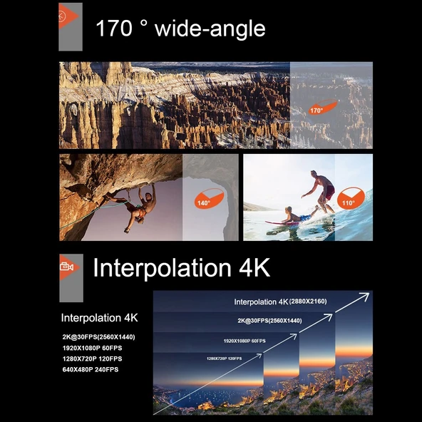 F60 2.0 inç Ekran 170 Derece Geniş Açı WiFi Spor Aksiyon Kamerası Su Geçirmez Kılıf Altın - 8