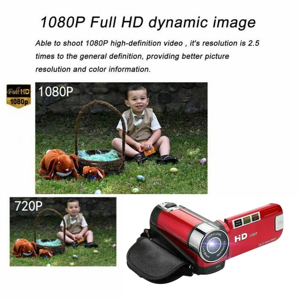 16X Dijital Zoomlu HD 16 Megapiksel Ev ve Seyahat DV Kamera Kırmızı EU Fiş - 6