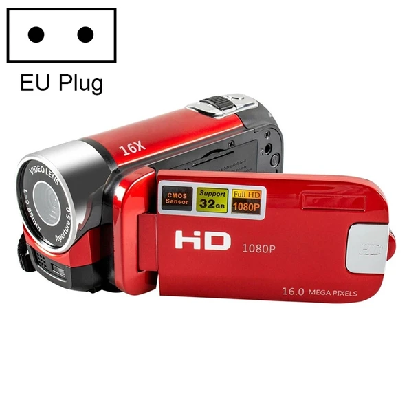 16X Dijital Zoomlu HD 16 Megapiksel Ev ve Seyahat DV Kamera Kırmızı EU Fiş