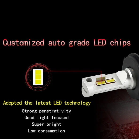 2 Adet P18 H7 Model 52W 6500K 6500LM Araç LED Far Lambası DC11-30V - 5