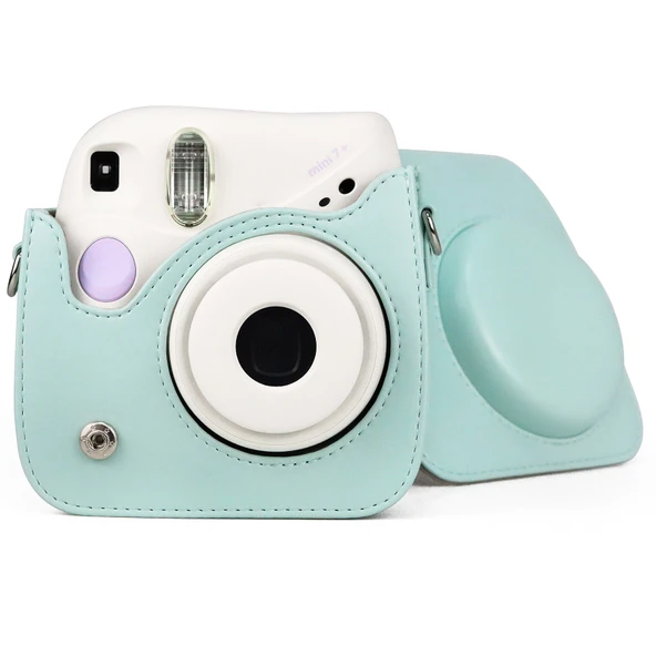Fujifilm Instax Mini 7 Plus Retro Tam Vücut PU Deri Kamera Çantası Bebek Mavisi - 5