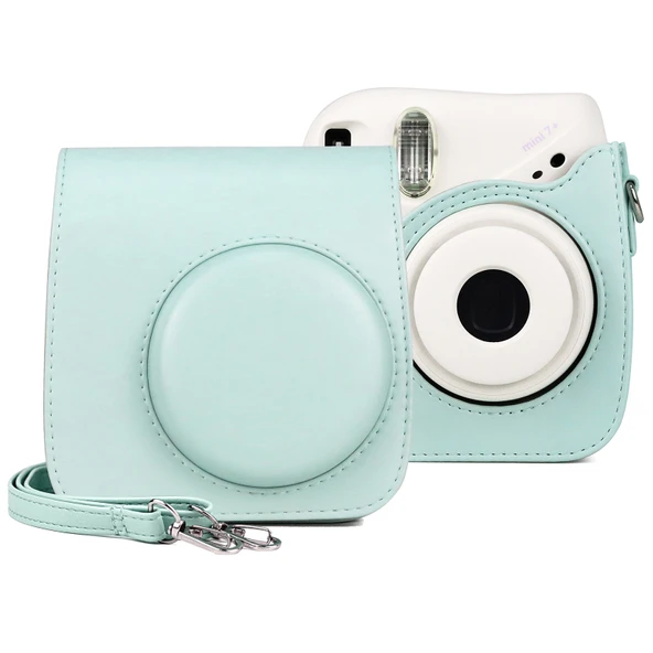 Fujifilm Instax Mini 7 Plus Retro Tam Vücut PU Deri Kamera Çantası Bebek Mavisi