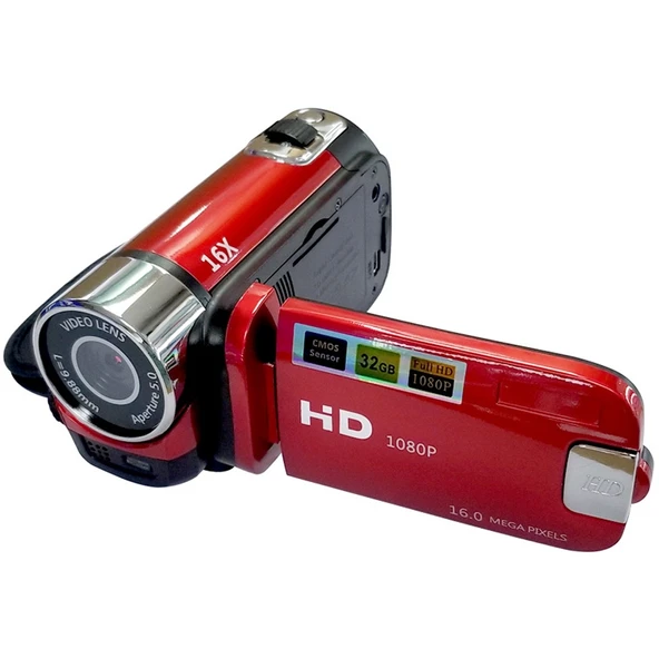 16X Dijital Zoomlu HD 16 Megapiksel Ev ve Seyahat DV Kamera Kırmızı EU Fiş - 2