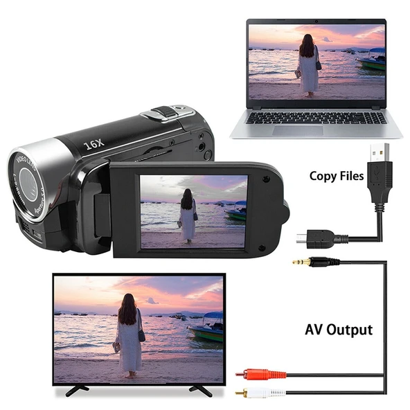 16X Dijital Zoomlu HD 16 Megapiksel Ev ve Seyahat DV Kamera Siyah EU Priz - 5