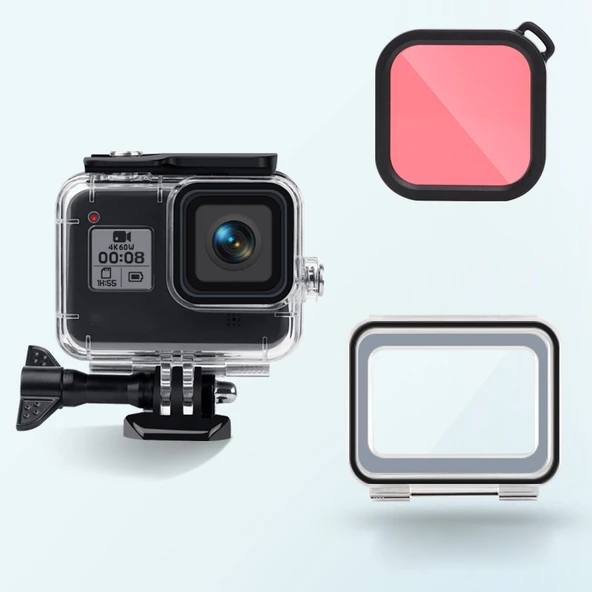 GoPro HERO8 Black Su Geçirmez Kılıf 45m Pembe Dokunmatik Arka Kapak ve Renkli Lens Filtresi - 2