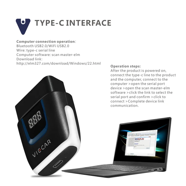 Viecar VP003 Mini OBD Arıza Tespit Cihazı USB ve Type-C Arayüz Bluetooth V2.2 - 8