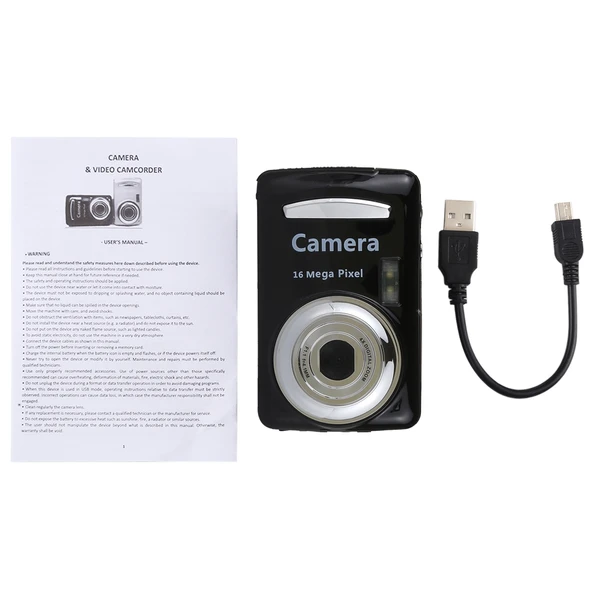 1280x720P HD Dijital Video Kamera Kaydedici 16 MP 4X Zoom 2.4 inç TFT Ekran Siyah - 6