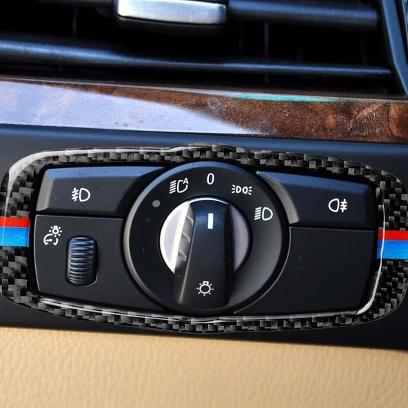 BMW Karbon Fiber Üç Renkli Far Anahtarı Çerçeve Dekoratif Sticker 2008-2013 X5 E70 X6 E71 5 Serisi E60 2008-2010 - 7