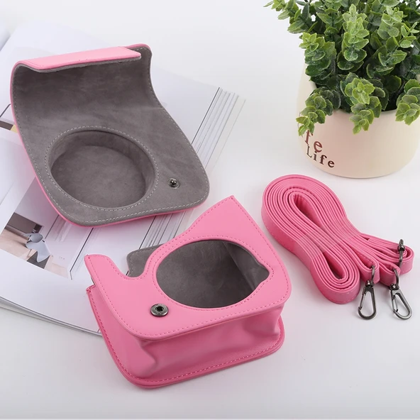 FUJIFILM Instax Mini 9 Mini 8 Plus Mini 8 Uyumlu Pembe Retro Stil Tam Gövde PU Deri Kamera Çantası Askılı - 6