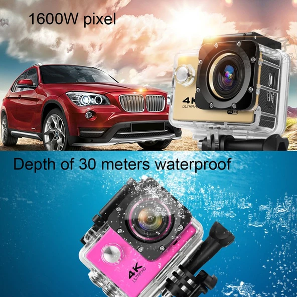 F60 2.0 inç Ekran 170 Derece Geniş Açı WiFi Spor Aksiyon Kamerası Su Geçirmez Kılıf Altın - 4