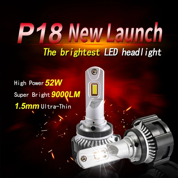 2 Adet P18 H7 Model 52W 6500K 6500LM Araç LED Far Lambası DC11-30V - 4