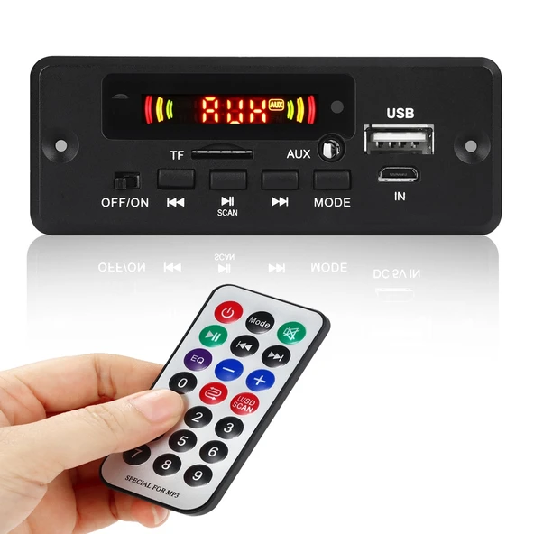 Araba 12V Ses MP3 Çalar Dekoder Kart FM Radyo TF Kart USB AUX Bluetooth Uzaktan Kumandalı Model 29