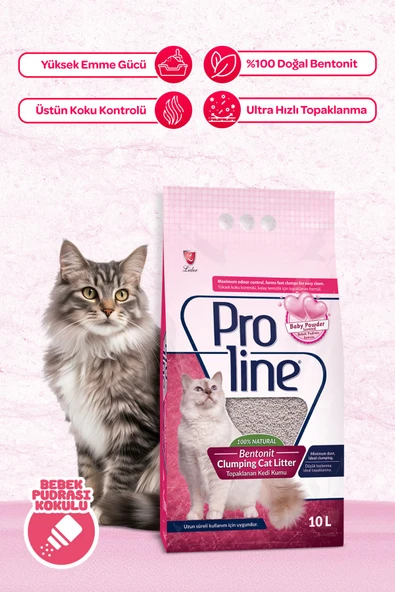 PROLINE Doğal Topaklanan Baby Powder Kokulu Kedi Kumu 10 Lt