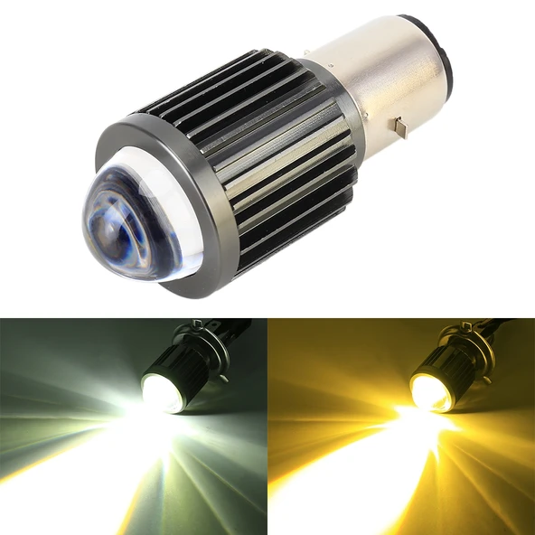 BA29D Modeli 12-80V 10W 6000K 3000K 800LM Çift Renkli Motosiklet Farı Projektör Lensli