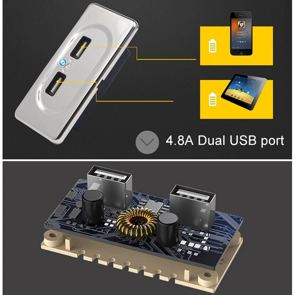 4.8A Kısa Kablo Çift USB Araç Şarj Cihazı RV Otobüs Modifiye - 6