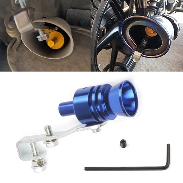 Evrensel Alüminyum Turbo Ses Egzoz Susturucu Düdüğü Araba Motosiklet Simülatörü Mavi 30mm L Boy