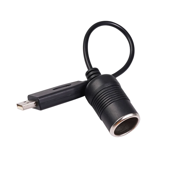 Araç Dönüştürücü USB Porttan Araç Çakmak Soketine Kadın 5V den 12V ye Güç Adaptör Kablosu Siyah - 5