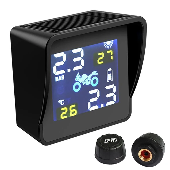 Evrensel Motosiklet Kablosuz Yüksek Hassasiyetli Güneş Enerjili TPMS Lastik Basınç Alarm Sistemi Dış Lastik Monitörü - 2