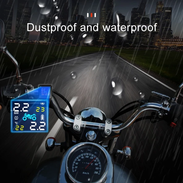 Evrensel Motosiklet Kablosuz Yüksek Hassasiyetli Güneş Enerjili TPMS Lastik Basınç Alarm Sistemi Dış Lastik Monitörü - 9