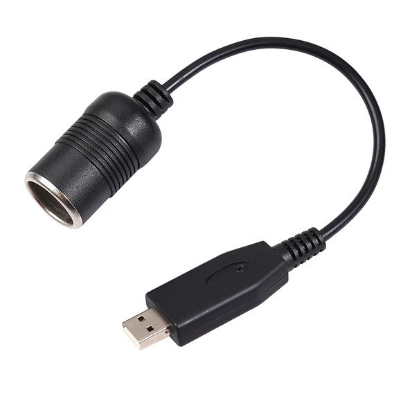 Araç Dönüştürücü USB Porttan Araç Çakmak Soketine Kadın 5V den 12V ye Güç Adaptör Kablosu Siyah