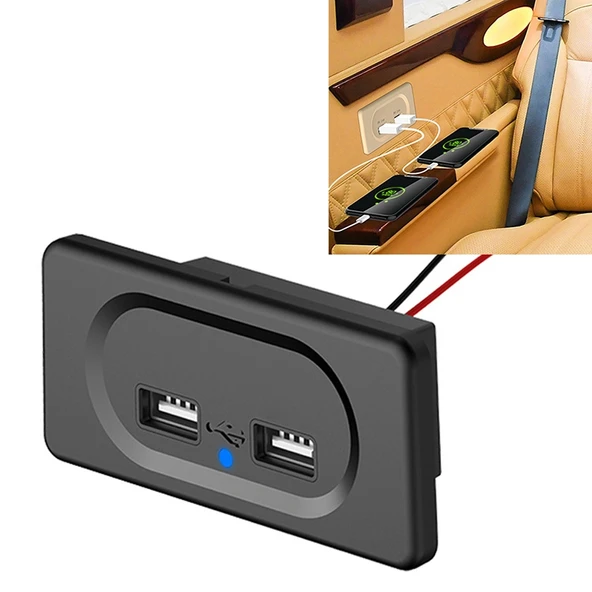 4.8A Kısa Kablo Çift USB Araç Şarj Cihazı RV Otobüs Modifiye