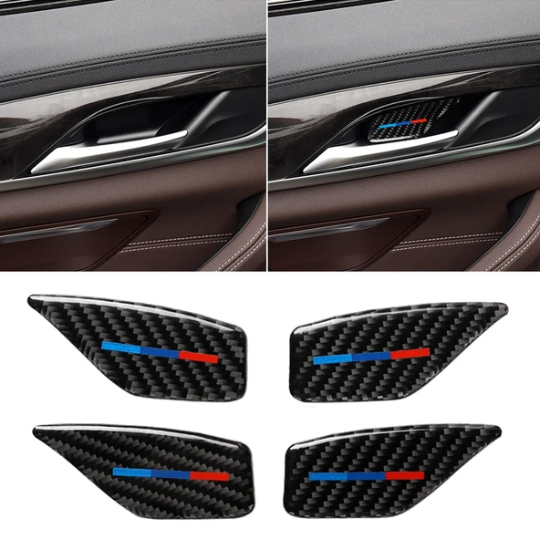 BMW 5 Serisi G38 528Li 530Li 540Li 2018 Karbon Fiber Kapı İç Kolu Bilek Paneli Dekoratif Sticker 4 Parça