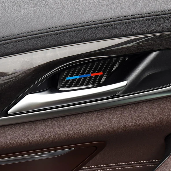 BMW 5 Serisi G38 528Li 530Li 540Li 2018 Karbon Fiber Kapı İç Kolu Bilek Paneli Dekoratif Sticker 4 Parça - 6