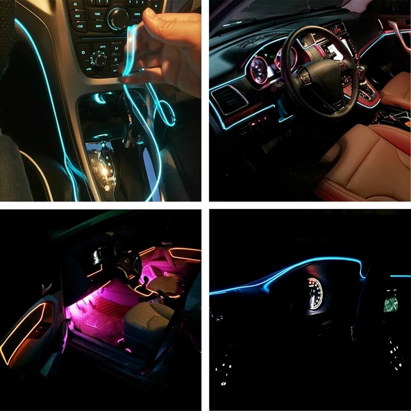 4 Metre Soğuk Işık Esnek LED Şerit Işık Araba Dekorasyonu Pembe Işık - 9