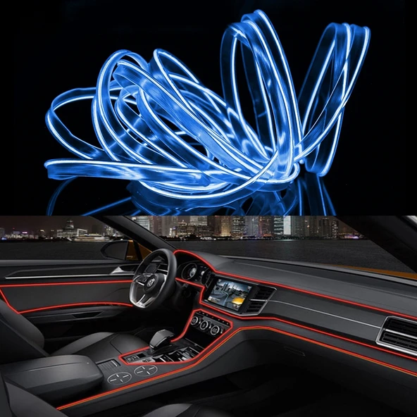 4 Metre Soğuk Mavi Işık Esnek LED Şerit Araba Dekorasyon Işığı