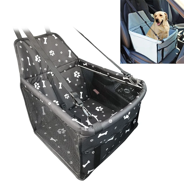 Kaymaz Katlanabilir Oxford Kumaş Araba Koltuğu Kılıfı Evcil Hayvan Kedi Köpek Minderi Siyah Kemik 40x30x25cm