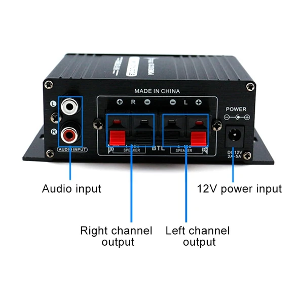 AK170 Mini HIFI Araç Amplifikatörü 12V - 5