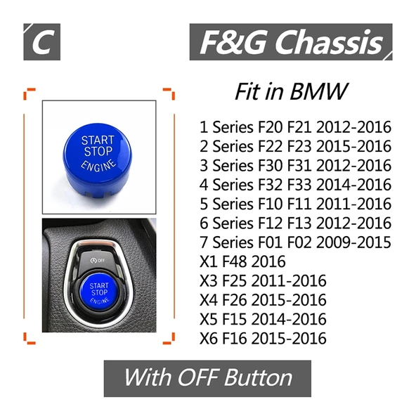 BMW G F Şasi Motor Çalıştırma Tuş Kapağı Mavi Başlat Durdur - 5