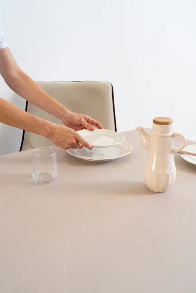 Florita Cappuccino Punch İşlemeli Dertsiz Leke Tutmaz Masa Örtüsü 160x220 cm - 6
