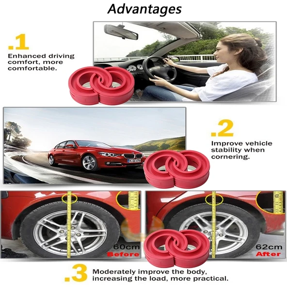 2 Adet Araba D Tipi Amortisör Yay Tampon Güç Yastığı Tamponu Yay Aralığı 22mm Yükseklik 43mm Kırmızı - 8
