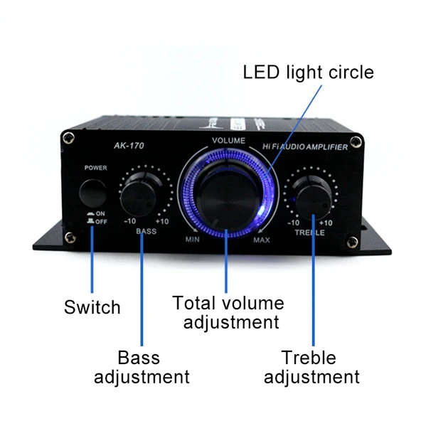 AK170 Mini HIFI Araç Amplifikatörü 12V - 4