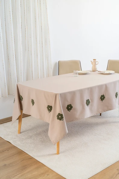 Florita Cappuccino Punch İşlemeli Dertsiz Leke Tutmaz Masa Örtüsü 160x220 cm - 3