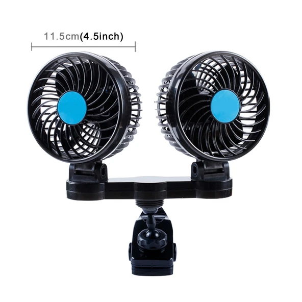 HUXIN HX T605 7W Ayarlanabilir Döner Klipsli Çift Başlıklı Düşük Gürültülü Mini Elektrikli Araç Vantilatörü DC12V - 2