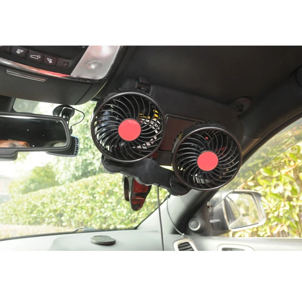 HUXIN HX T606E Çift Başlıklı Rulolu Anahtarlı 12W 360 Derece Ayarlanabilir Döner Mini Elektrikli Araç Vantilatörü DC24V - 5