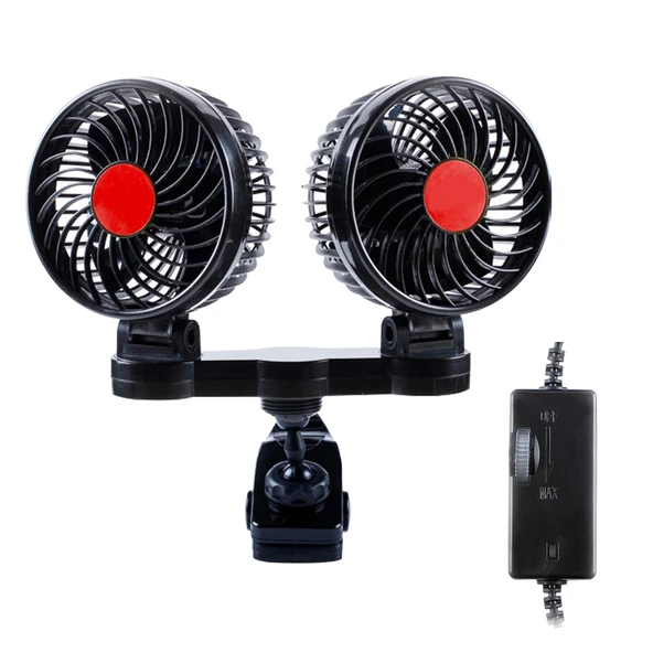 HUXIN HX T606E Çift Başlıklı Rulolu Anahtarlı 12W 360 Derece Ayarlanabilir Döner Mini Elektrikli Araç Vantilatörü DC24V - 3