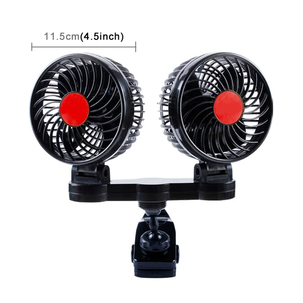 HUXIN HX T606E Çift Başlıklı Rulolu Anahtarlı 12W 360 Derece Ayarlanabilir Döner Mini Elektrikli Araç Vantilatörü DC24V - 2