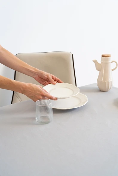 Rivaİstanbul Florita Gri Punch İşlemeli Dertsiz Leke Tutmaz Masa Örtüsü 160x220 cm - Resim 7