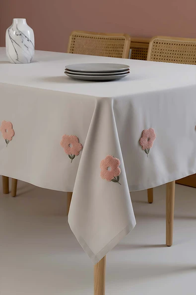 Rivaİstanbul Florita Gri Punch İşlemeli Dertsiz Leke Tutmaz Masa Örtüsü 160x220 cm ürün görseli 1