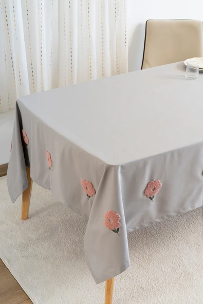 Rivaİstanbul Florita Gri Punch İşlemeli Dertsiz Leke Tutmaz Masa Örtüsü 160x220 cm - Resim 3