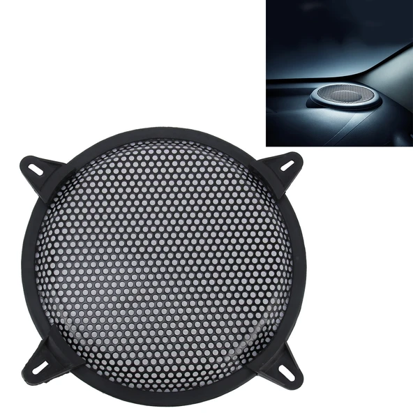 8 Inç Araba Metal Siyah Yuvarlak Delikli Subwoofer Hoparlör Koruyucu Kapağı Sabit Tutuculu