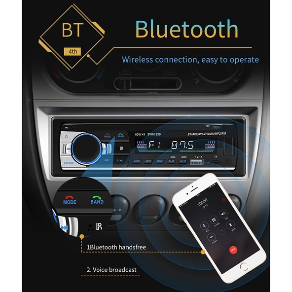 SWM-530 12V Evrensel Araç Çift USB Şarj Cihazı Radyo Alıcısı MP3 Çalar FM ve Bluetooth Destekli Uzaktan Kumandalı - 11